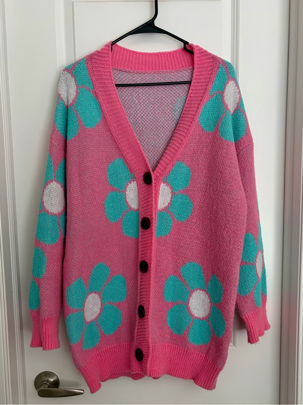 SHEIN Oversized Pink Floral Cardigan